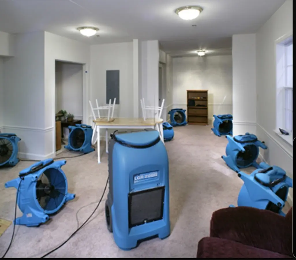 Air movers and dehumidifier setup for Water Damage Restoration in Portland
